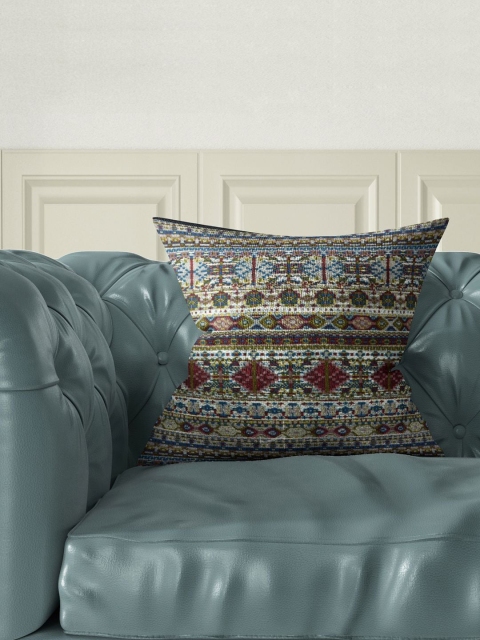 

BIANCA Maroon & Blue Single Ethnic Motifs Square Cushion Cover