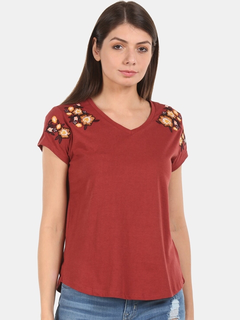 

Aeropostale Women Red Solid V-Neck T-shirt
