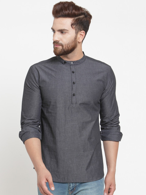 

Purple State Men Grey Woven Design Straight Kurta