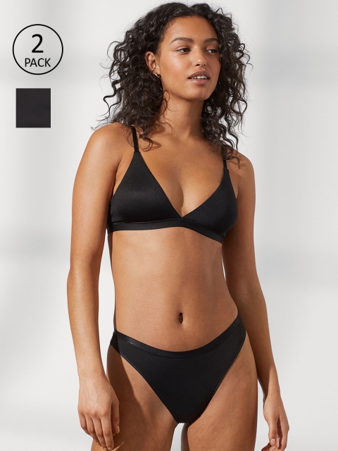 H&M Women Black Solid 2 Pack Brazilian Briefs