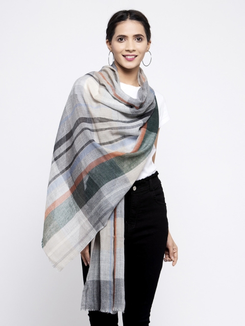 Calvadoss Women Grey & White Striped Sustainable Long Fit Muffler
