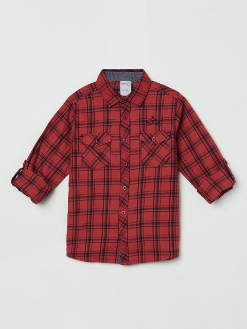 

max Boys Maroon & Black Regular Fit Checked Cotton Casual Shirt