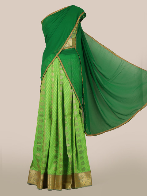 

Pothys Green Woven Design Poly Chiffon Traditional Half Saree