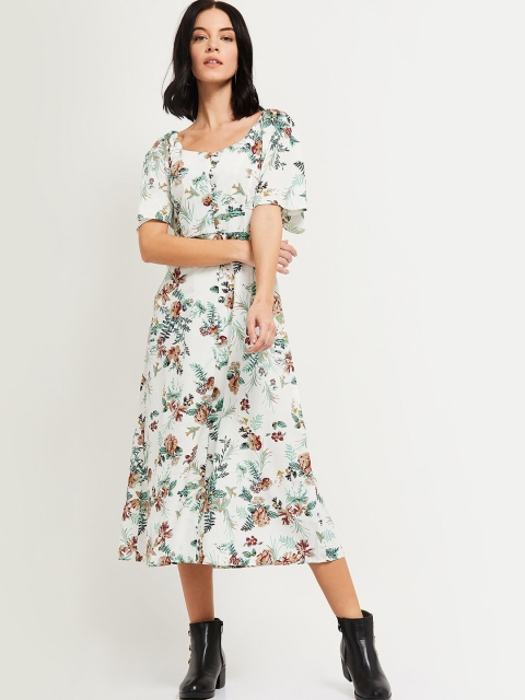 

max Women Off-White Floral Printed Fit and Flare Dress