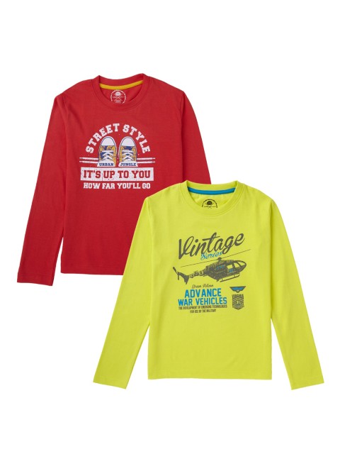 

Cub McPaws Boys Pack Of 2 Red & Yellow Printed Round Neck T-shirts