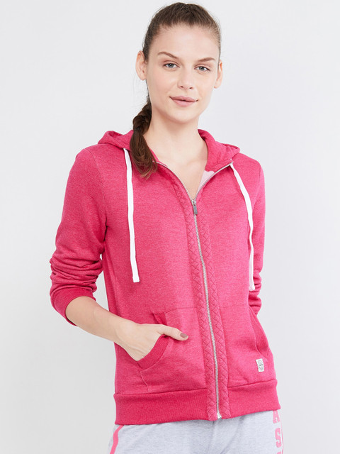 

max Women Pink Solid Hooded Sweatshirt