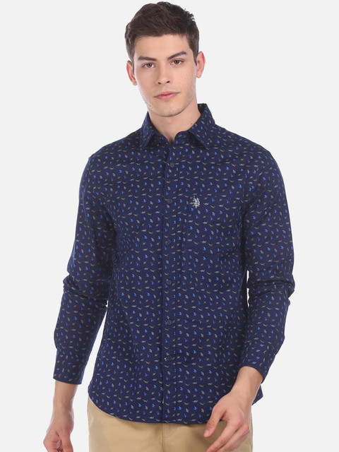 

U.S. Polo Assn. Men Blue Regular Fit Printed Casual Shirt