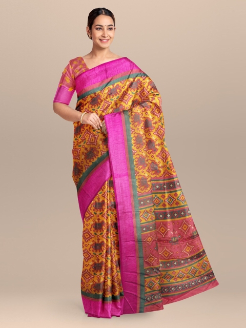 

KLM Fashion Mall Yellow & Pink Silk Blend Printed Saree