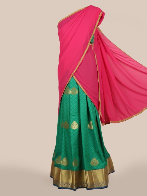 

Pothys Pink Woven Design Poly Chiffon Half Saree