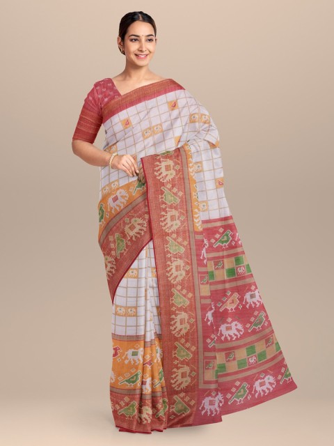 

KLM Fashion Mall White Printed Saree