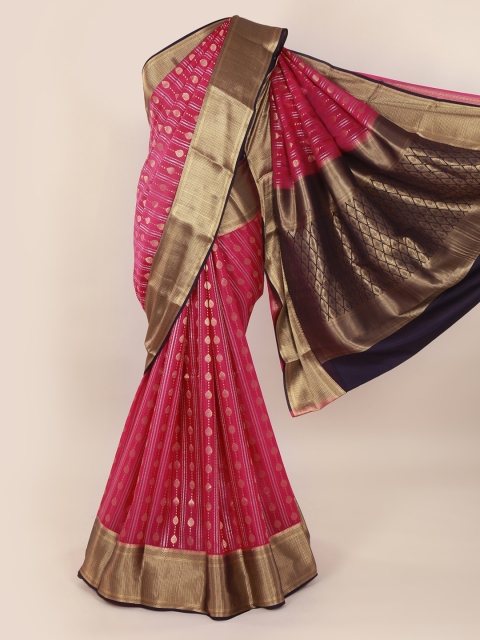 

Pothys Pink & Gold-Toned Pure Silk Woven Design Mysore Silk Saree