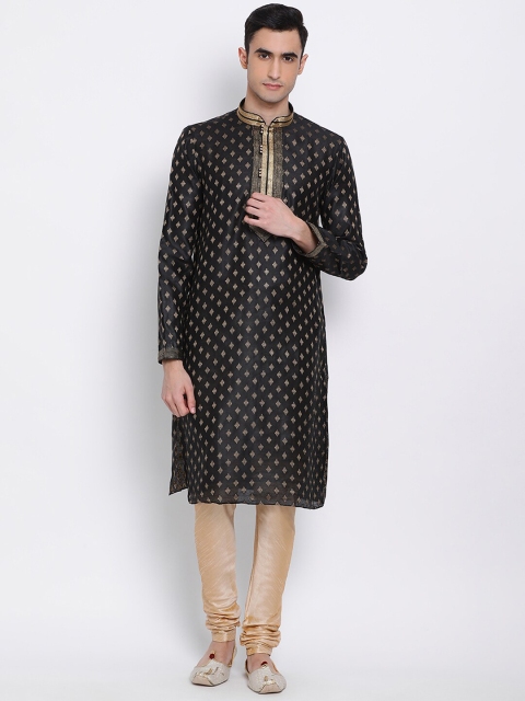

Sanwara Men Black & Gold-Toned Woven Design Kurta with Churidar