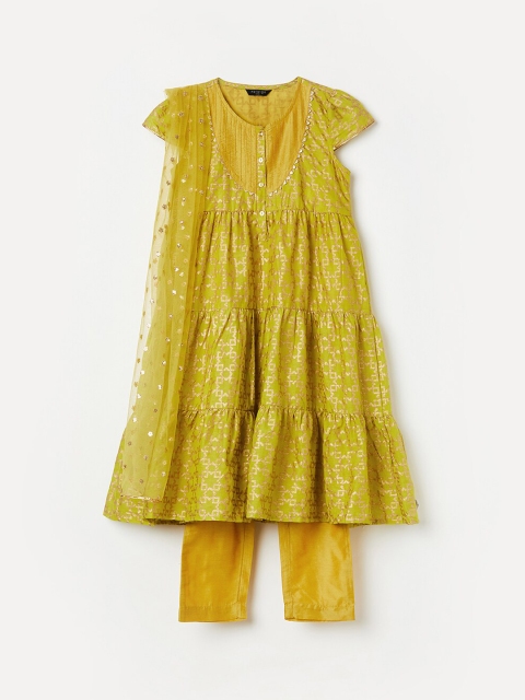 

Melange by Lifestyle Girls Yellow Printed Kurta with Churidar