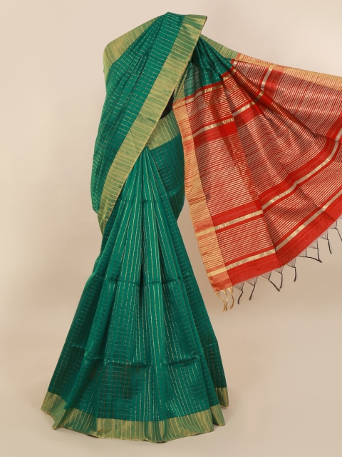 

Pothys Green Checked Jute Silk Saree