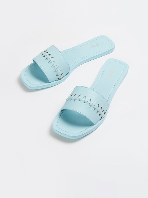 

Ginger by Lifestyle Women Turquoise Blue Solid PU Open Toe Flats