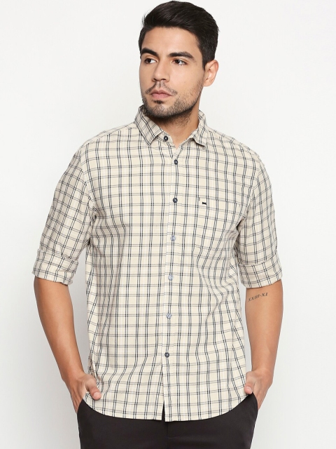 

Basics Men Beige Slim Fit Checked Casual Shirt