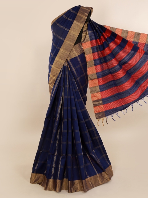 

Pothys Blue Checked Jute Silk Saree
