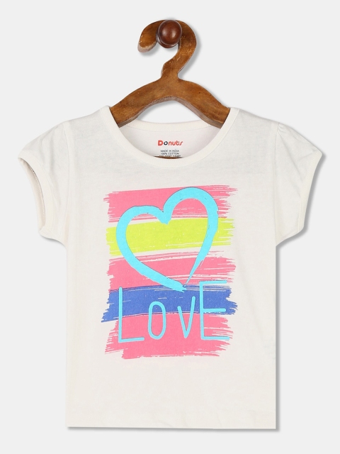 

Donuts Girls Off-White & Pink Printed Round Neck T-shirt