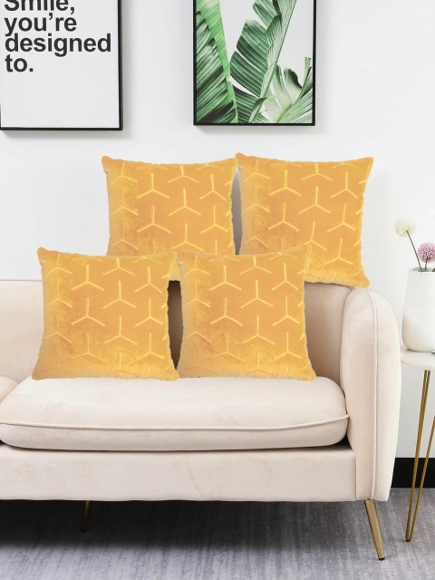 

LUXENMEAD Yellow Set of 4 Embroidered Square Cushion Covers