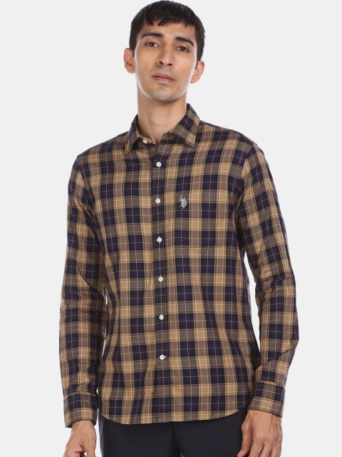 

U.S. Polo Assn. Men Brown & Blue Regular Fit Checked Cotton Casual Shirt