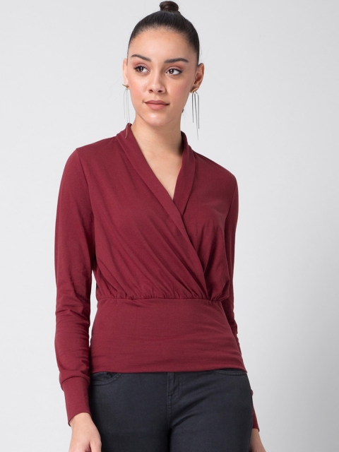 

FabAlley Women Maroon Solid Wrap Top