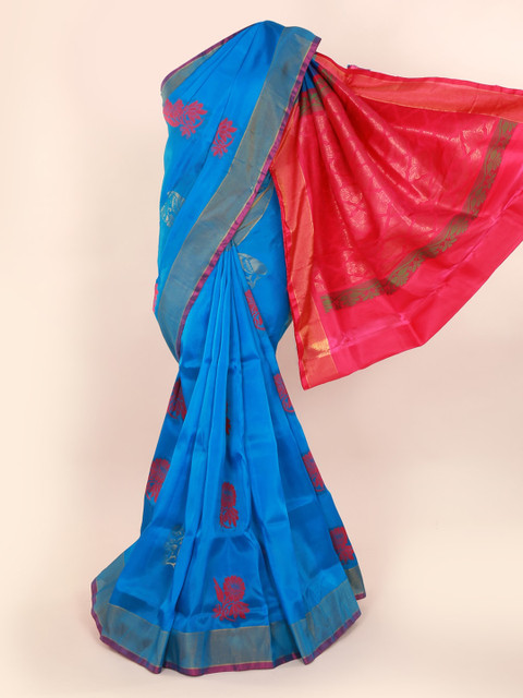 

Pothys Blue & Pink Pure Silk Woven Design Saree