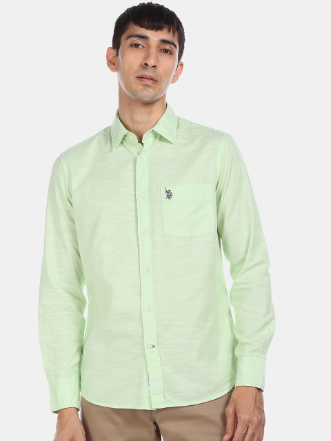 

U.S. Polo Assn. Men Sea Green Regular Fit Solid Cotton Casual Shirt