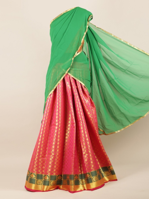 

Pothys Green & Pink Poly Chiffon Woven Design Half Saree
