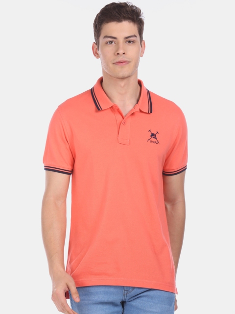 

U.S. Polo Assn. Men Peach-Coloured Solid Polo Collar T-shirt