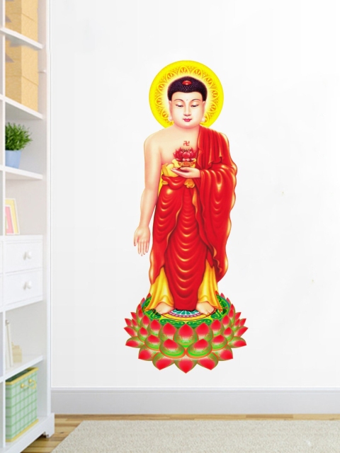 

rawpockets Red & Yellow Lord Buddha On Lotus Wall Sticker