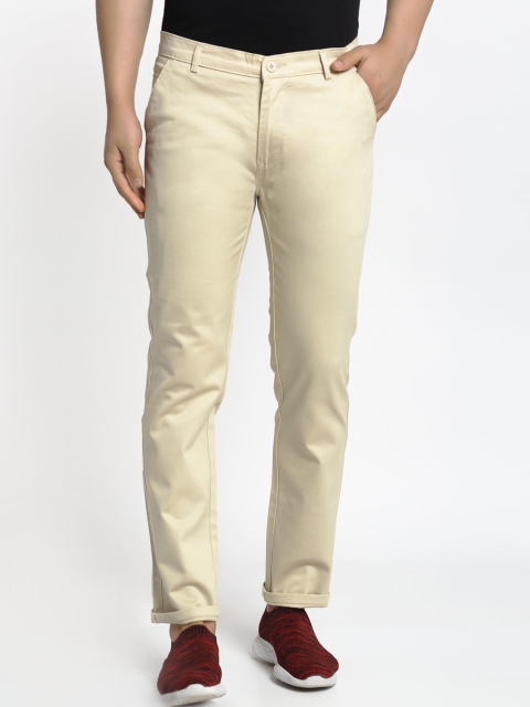 

Rodamo Men Cream-Coloured Slim Fit Solid Regular Trousers