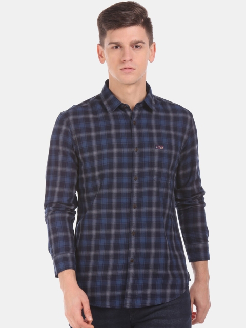 

U.S. Polo Assn. Denim Co. Men Navy Blue Regular Fit Checked Cotton Casual Shirt