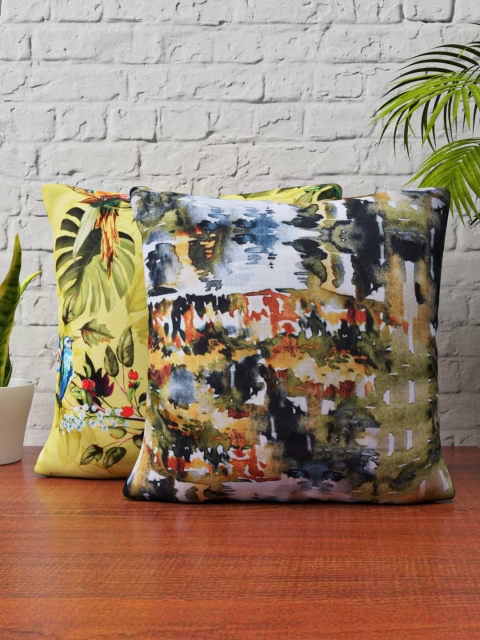 

SHIVANAA HOMES Green & Blue Set of 2 Floral Square Cushion Covers