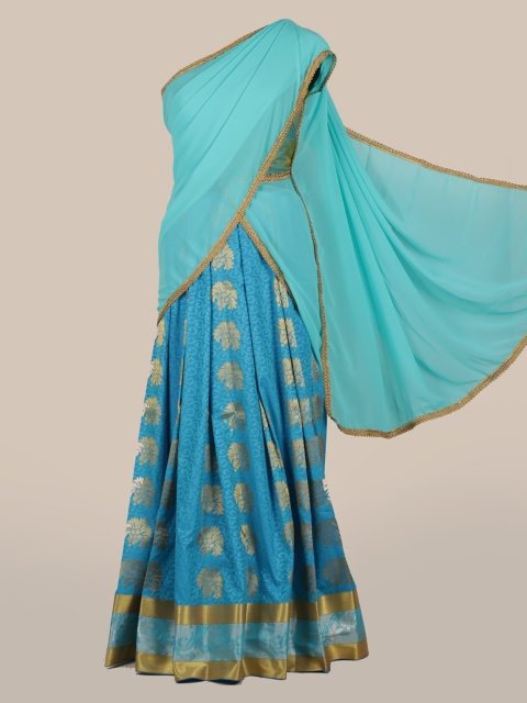 

Pothys Blue Woven Design Poly Chiffon Half Saree