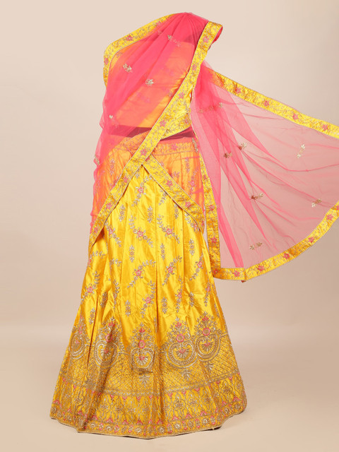 

Pothys Pink Woven Design Net Half and Half Saree