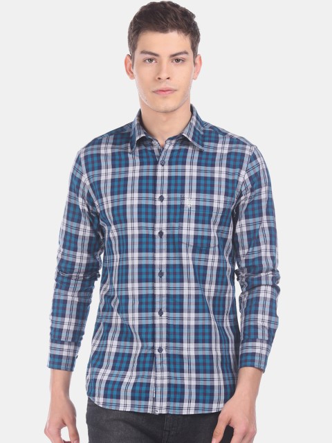 

U.S. Polo Assn. Men Blue Regular Fit Checked Casual Shirt