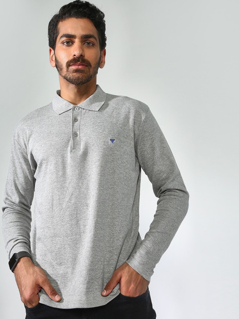

Blue Saint Men Grey Solid Polo Collar T-shirt