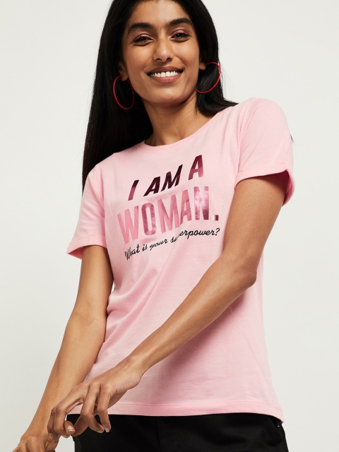 

max Women Pink Printed Round Neck T-shirt