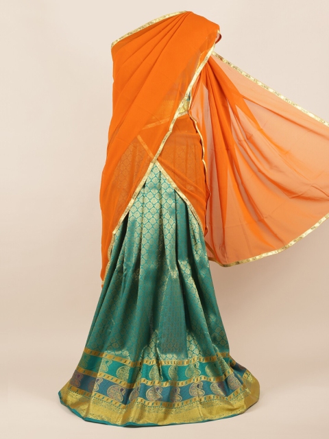 

Pothys Orange & Green Poly Chiffon Printed Half Saree