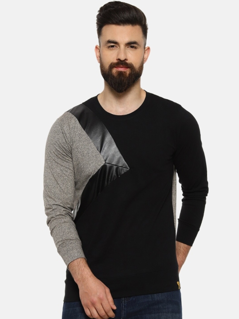 

Campus Sutra Men Black & Grey Colourblocked Round Neck T-shirt