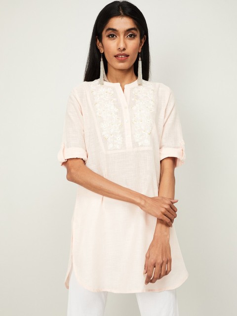 

Melange by Lifestyle Women Pink Yoke Design Cotton Straight Kurta