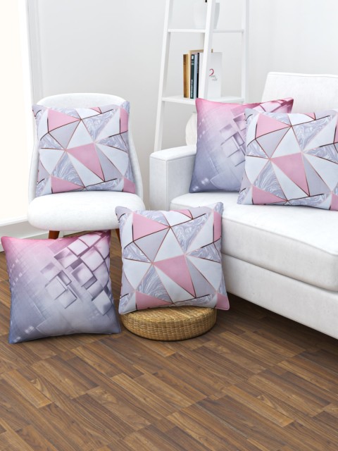 

SHIVANAA HOMES Set of 5 White & Grey Geometric Square Cushion Covers
