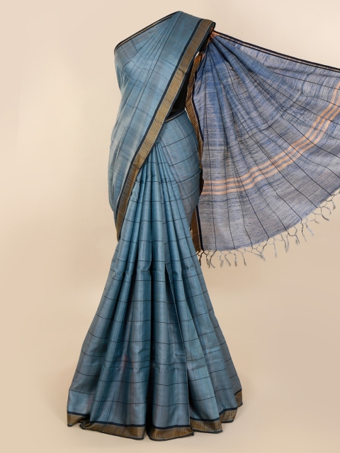 

Pothys Grey Checked Jute Silk Saree