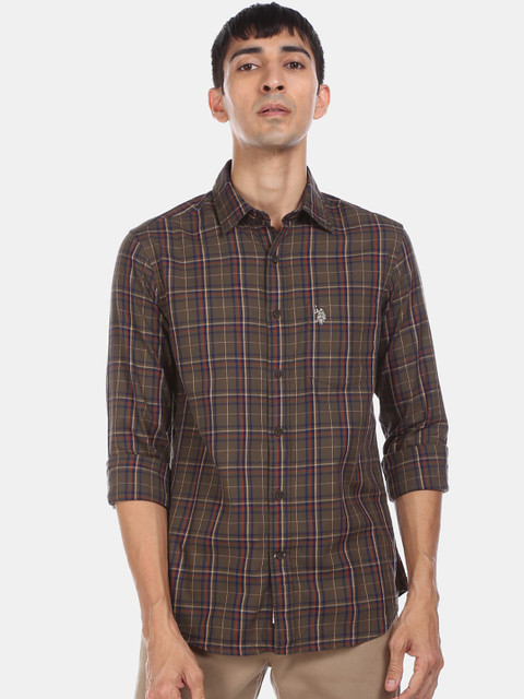 

U.S. Polo Assn. Men Brown Regular Fit Checked Casual Shirt