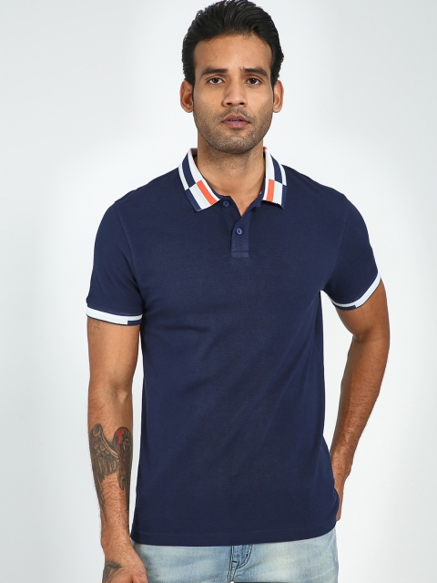 

Blue Saint Men Navy Blue Solid Polo Collar T-shirt