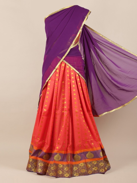 

Pothys Purple & Red Poly Chiffon Woven Design Lehenga Half Saree