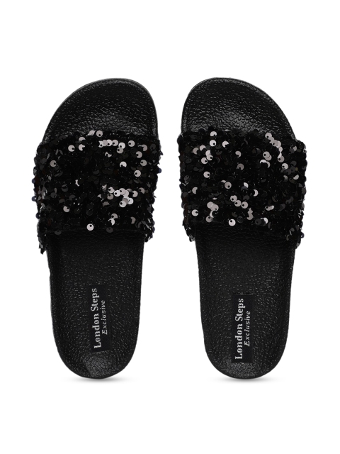 

LONDON STEPS Women Black Embellished Sliders