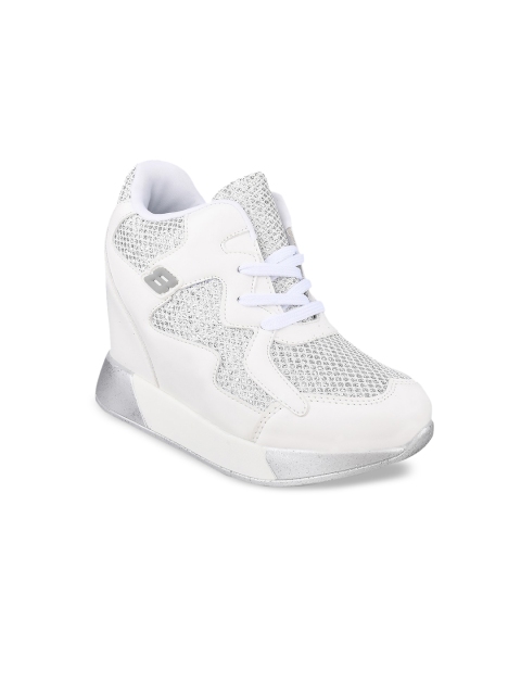 

Stelatoes Women White Woven Design Mid-Top Sneakers