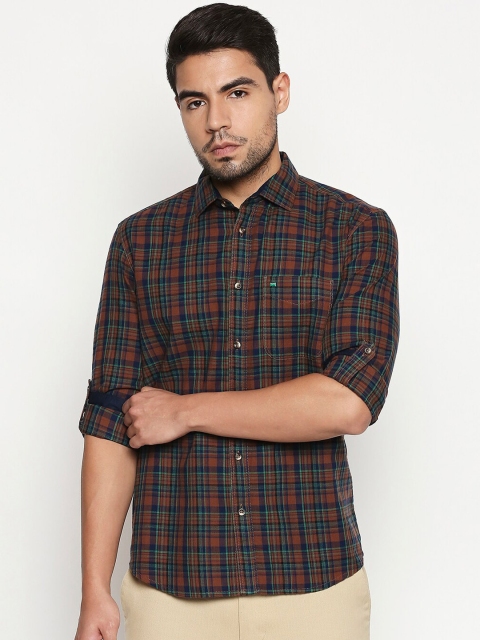 

Basics Men Brown Slim Fit Checked Casual Shirt