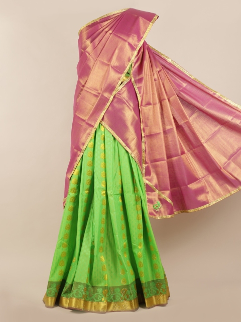 

Pothys Pink & Green Tissue Woven Design Half Saree